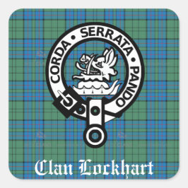 Pegatina Cuadrada Insignia del Escudo de Clan Lockhart y Tartán