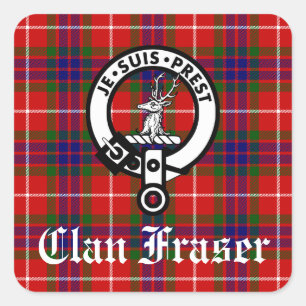 Pegatina Cuadrada Insignia Escudo de Clan Fraser y Tartán