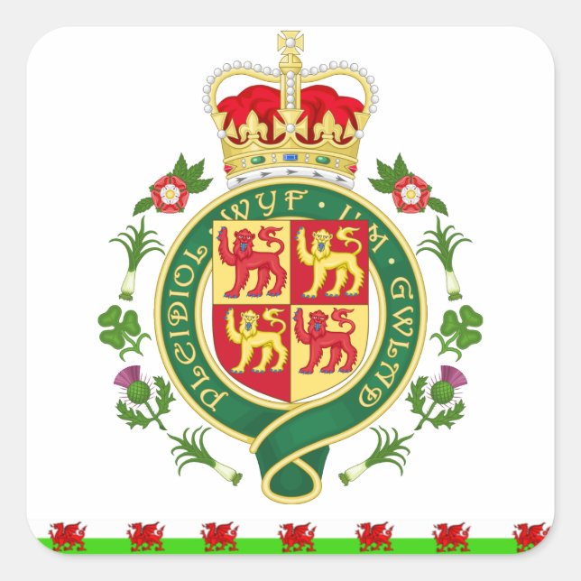 Pegatina Cuadrada Insignia real de Gales (Anverso)