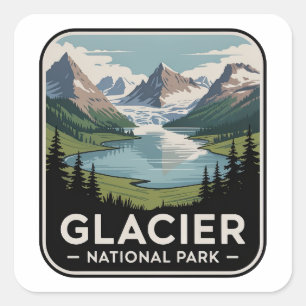 Pegatina Cuadrada Insignia Vintage Alpino Parque Nacional Glaciar