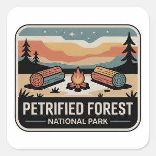 Pegatina Cuadrada Insígnia Vintage del Parque Nacional Bosque Petrif