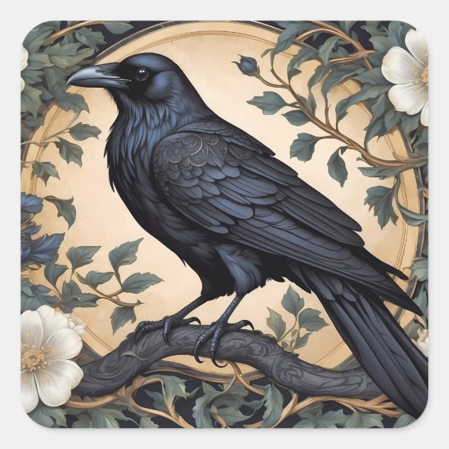 Pegatina Cuadrada Inspiración de Black Raven William Morris (Anverso)