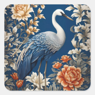 Pegatina Cuadrada Inspiración de la elegante grúa azul William Morri