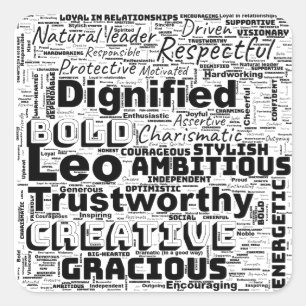 Pegatina Cuadrada Inspiración de nube de palabras de Leo Zodiac