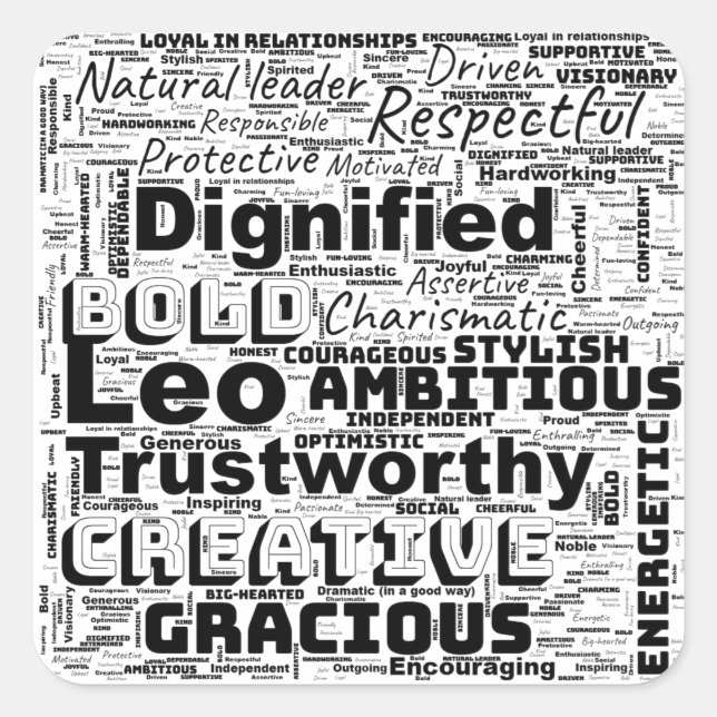 Pegatina Cuadrada Inspiración de nube de palabras de Leo Zodiac (Anverso)