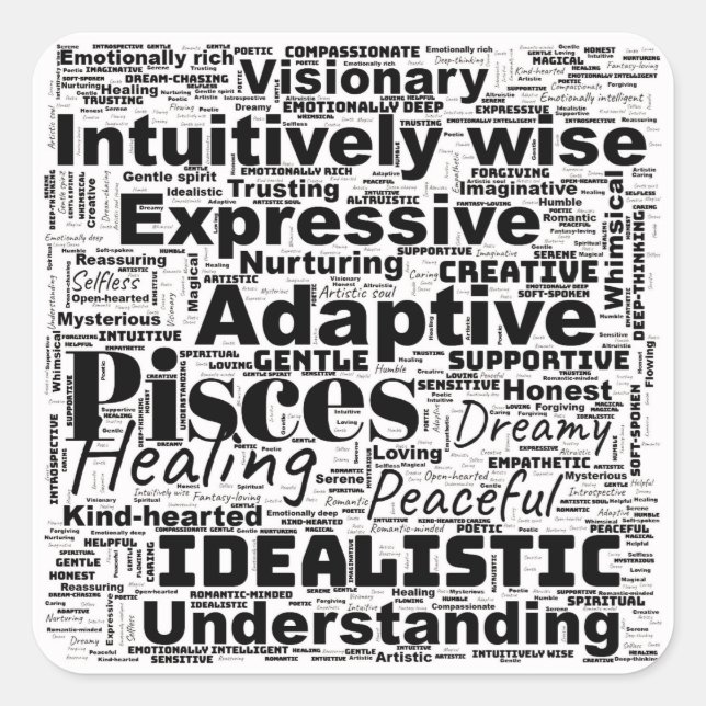 Pegatina Cuadrada Inspiración de zodiac de Word Pisces (Anverso)