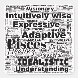 Pegatina Cuadrada Inspiración de zodiac de Word Pisces