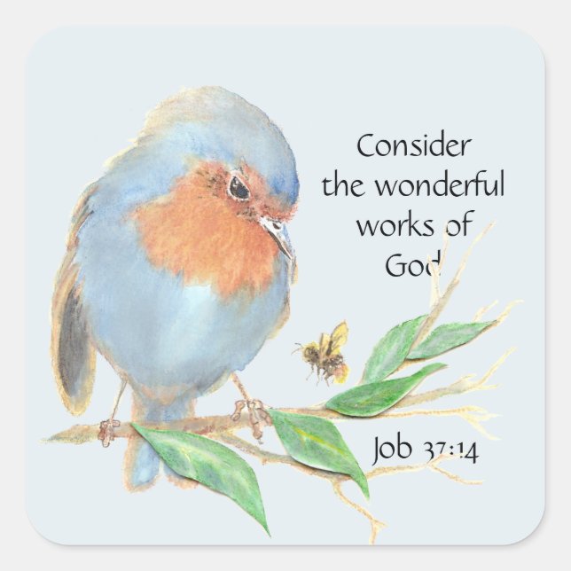 Pegatina Cuadrada Inspirador guión cita acuarela arte de pájaro (Anverso)