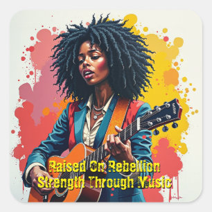 Pegatina Cuadrada Inspiradora de arte guitarista personalizado mujer