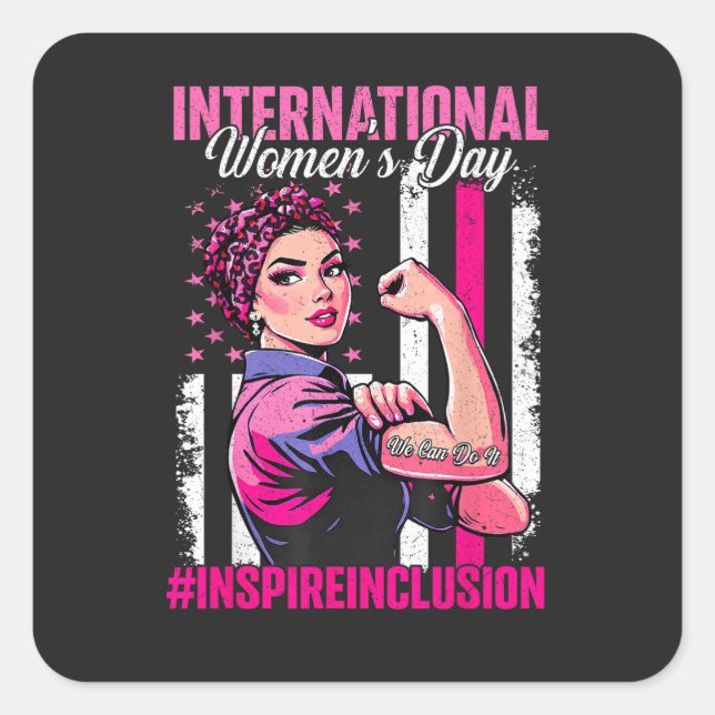 Pegatina Cuadrada Inspirar Inclusión 8 Marzo Internacional  (Anverso)