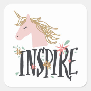 Pegatina Cuadrada Inspirar  Mano de oro Unicorn