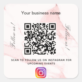 Pegatina Cuadrada Instagram de código qr de negocios de mármol rosa 