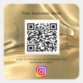 Pegatina Cuadrada Instagram de código qr de nombre comercial de oro