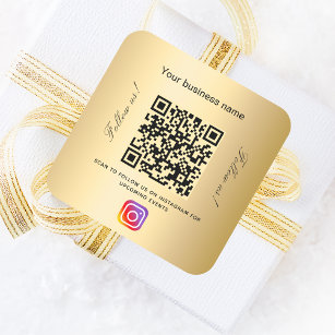 Pegatina Cuadrada Instagram de código qr de nombre comercial de oro