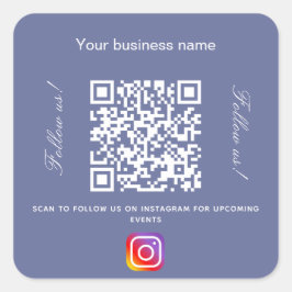 Pegatina Cuadrada Instagram de código qr de nombre de negocio azul