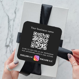 Pegatina Cuadrada Instagram de código qr de nombre de negocio blanco