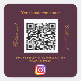 Pegatina Cuadrada Instagram de código qr de nombre de negocio de Bor