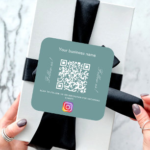 Pegatina Cuadrada Instagram de código qr de nombre de negocio de cia
