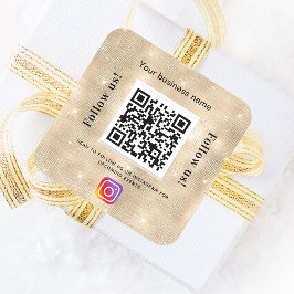 Pegatina Cuadrada Instagram de código qr de nombre de negocio dorado
