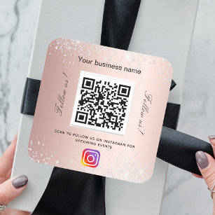 Pegatina Cuadrada Instagram de código qr del purpurina rosa de Rubor