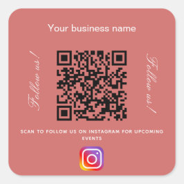 Pegatina Cuadrada Instagram de código qr nombre de negocio marrón ro