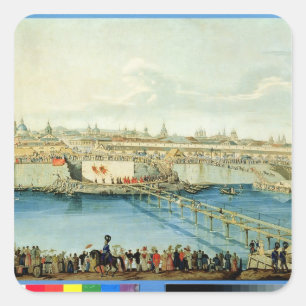 Pegatina Cuadrada Instalando el puente Moskvoretsky en Moscú