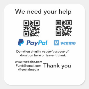 Pegatina Cuadrada Instrucciones para la recolección de donaciones: a