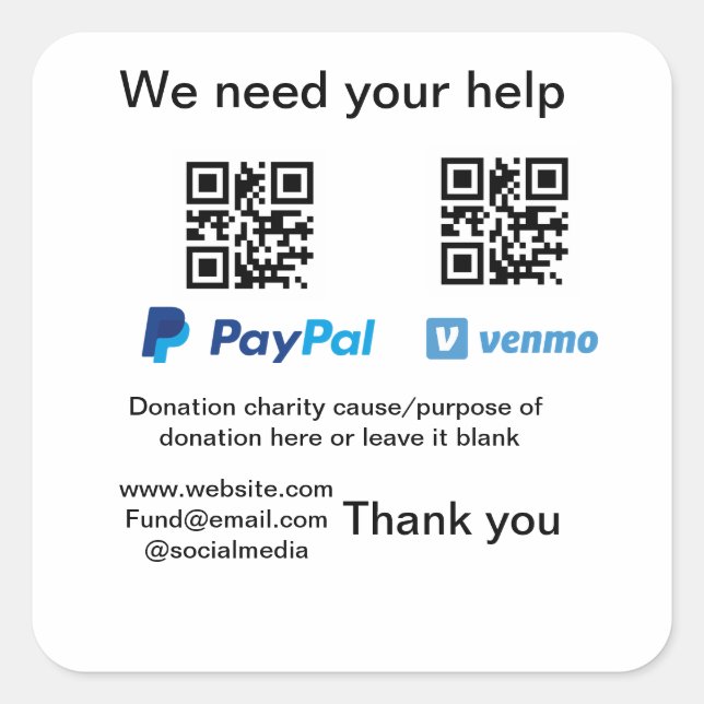 Pegatina Cuadrada Instrucciones para la recolección de donaciones: a (Anverso)