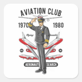 Pegatina Cuadrada Instructor de vuelo del piloto del Vintage Aviatio