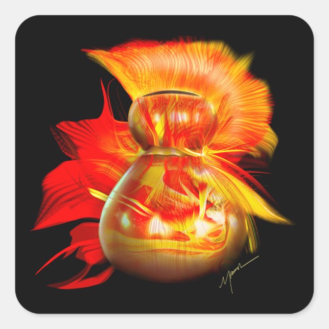 Pegatina Cuadrada Instrumento Ipu Hawaii Gourd (Anverso)