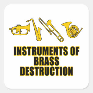 Pegatina Cuadrada Instrumentos de la destrucción de cobre amarillo