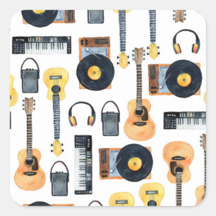 Pegatina Cuadrada Instrumentos musicales: acuarela sin foco