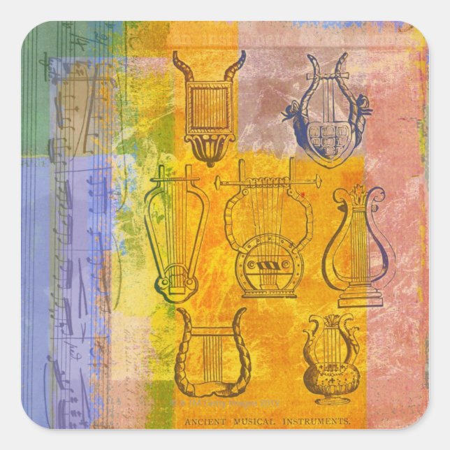 Pegatina Cuadrada Instrumentos musicales antiguos (Anverso)