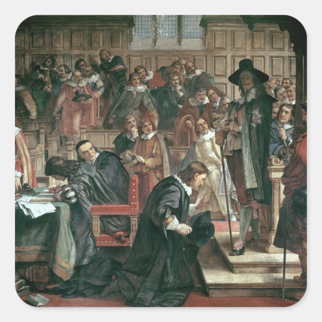 Pegatina Cuadrada Intento de arresto de 5 miembros de la Cámara (Anverso)