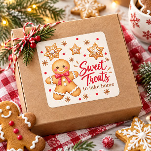 Pegatina Cuadrada Intercambio de Galletas de Jengibre Dulces Golosin