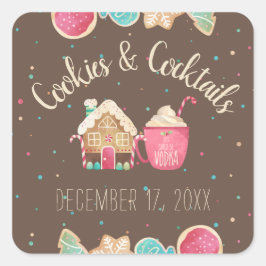 Pegatina Cuadrada Intercambio de Galletas Navideñas y Tema de Fiesta