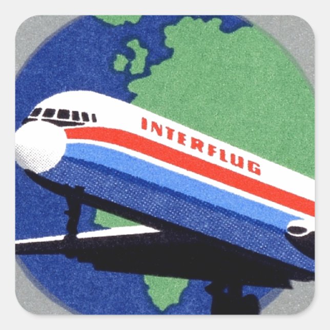Pegatina Cuadrada INTERFLUG - Aerolínea de DDR, RDA - Alemania Orien (Anverso)