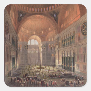 Pegatina Cuadrada Interior de Haghia Sophia, Constantinopla, pub. 18