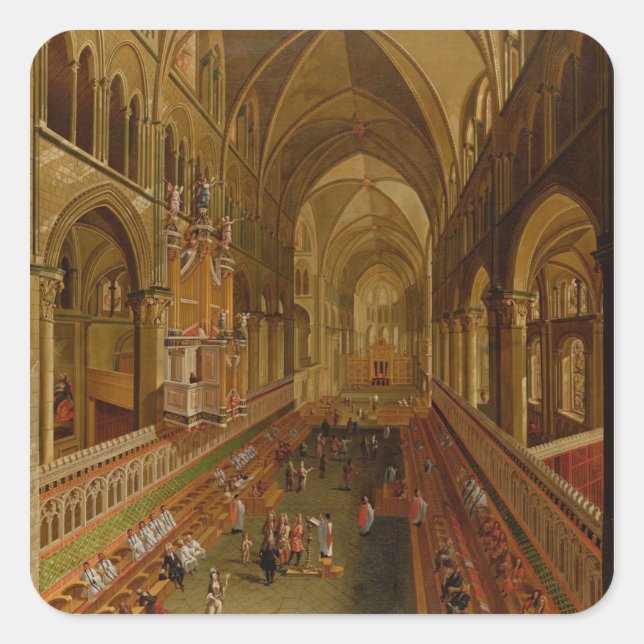 Pegatina Cuadrada Interior de la Catedral de Canterbury, c.1675-1700 (Anverso)