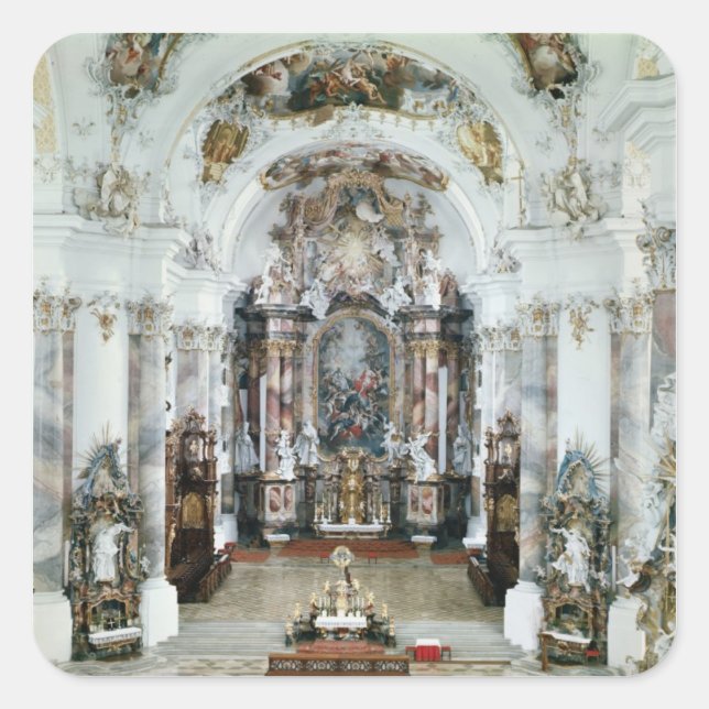 Pegatina Cuadrada Interior de la iglesia de la abadía benedictina (Anverso)