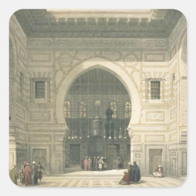 Pegatina Cuadrada Interior de la mezquita de Sultan Hasan, El Cairo, (Anverso)