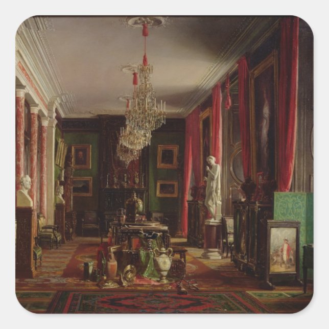 Pegatina Cuadrada Interior de la Oficina de Alfred Emilien (Anverso)