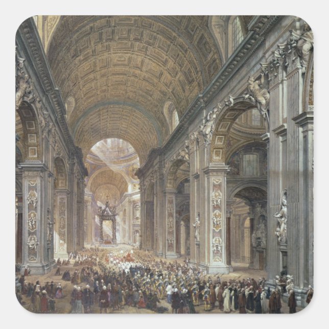 Pegatina Cuadrada Interior de San Pedro, Roma, 1867 (Anverso)