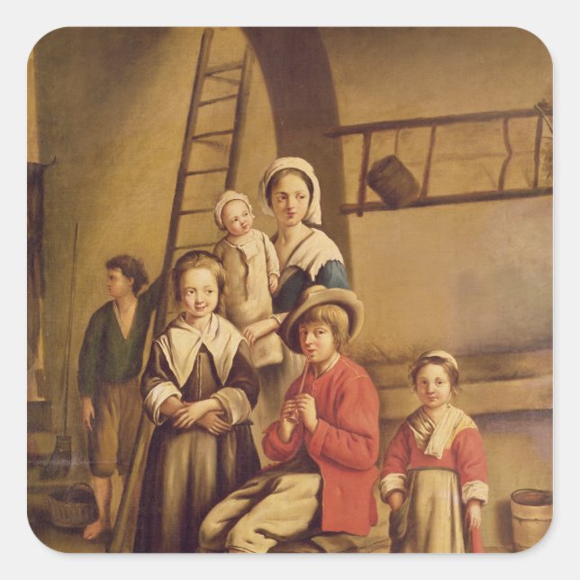 Pegatina Cuadrada Interior de un granero (Anverso)