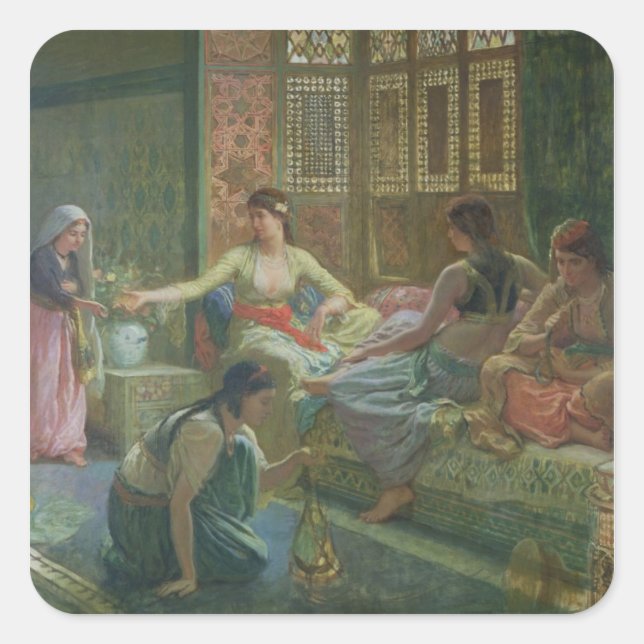 Pegatina Cuadrada Interior de un harem, c.1865 (Anverso)