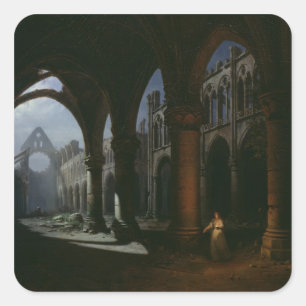 Pegatina Cuadrada Interior de una abadía en ruinas, 1848