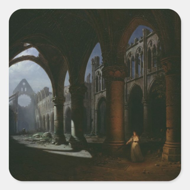 Pegatina Cuadrada Interior de una abadía en ruinas, 1848 (Anverso)