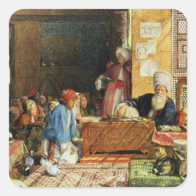 Pegatina Cuadrada Interior de una escuela, El Cairo, 1890 (p/c) (véa (Anverso)