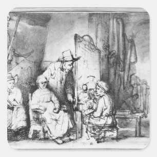 Pegatina Cuadrada Interior del estudio con la pintura del pintor