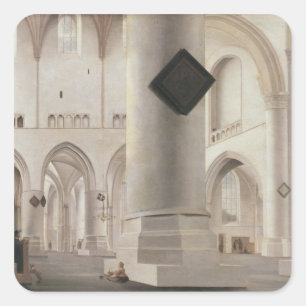 Pegatina Cuadrada Interior del Grote Kerk, Amsterdam, c.1637